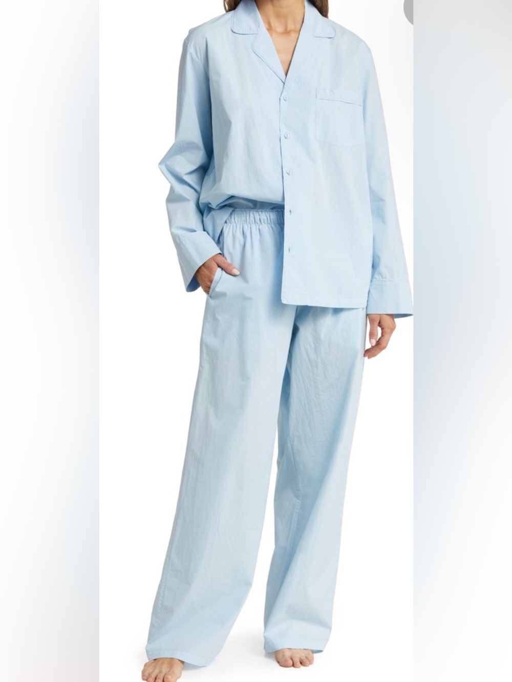 SKIMS 100 % Cotton Poplin Pajama Set in Mineral Blue Size Large Sleepwear